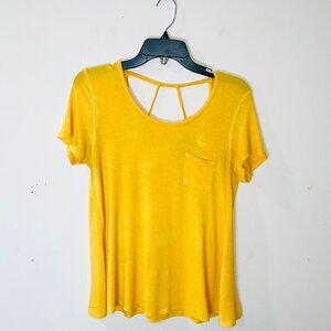 Moral Fiber Juniors Size Large Cross Back Design Front Pocket Yellow Summer Top